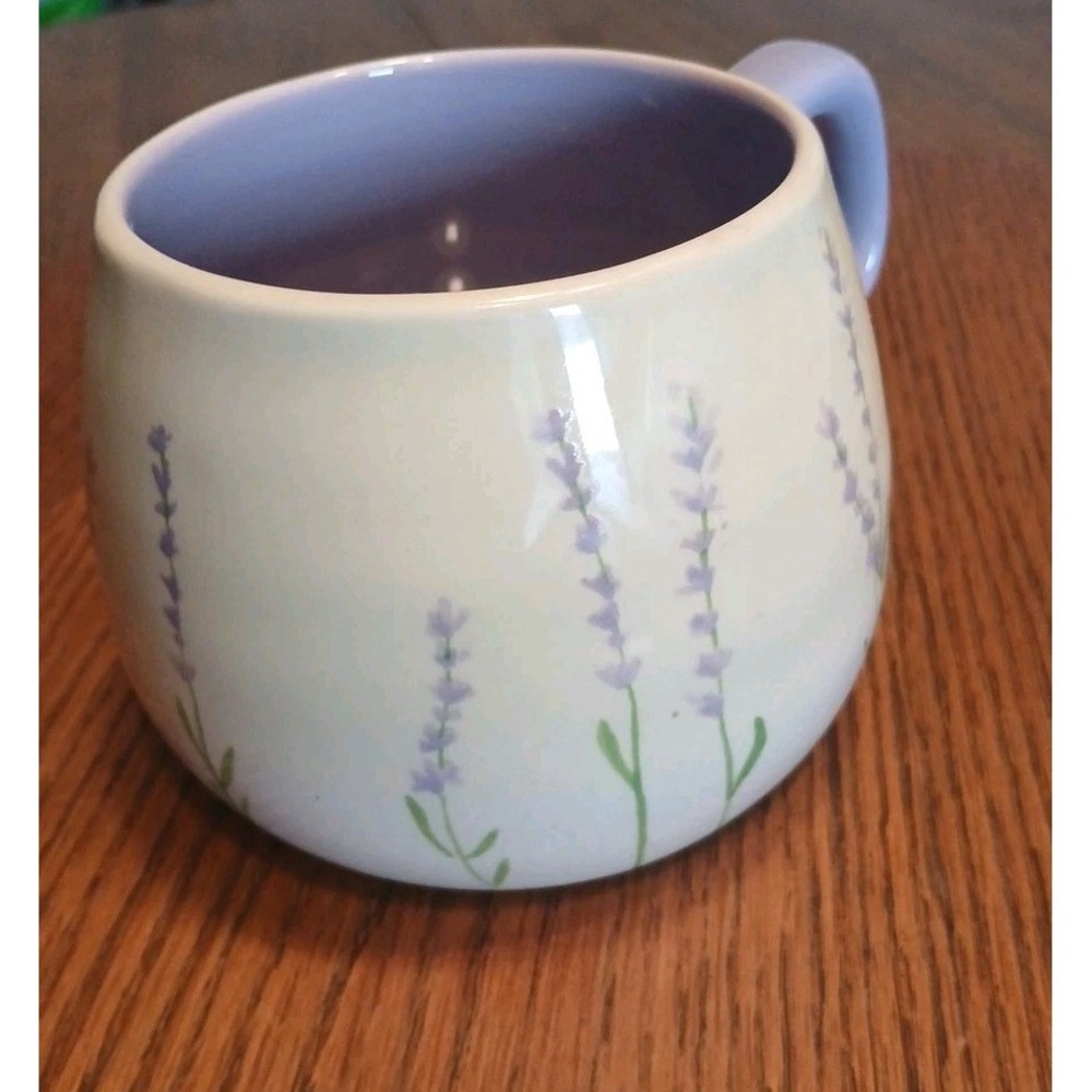 World Market Lavender Floral Ceramic Mug Large Purple Ivory Botanical Coffee Tea - Picture 4 of 9